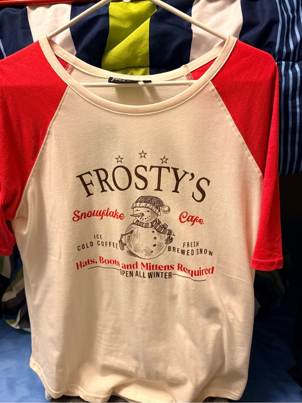 Frost’s Snowflake Cafe Raglan Tee - Red and Cream